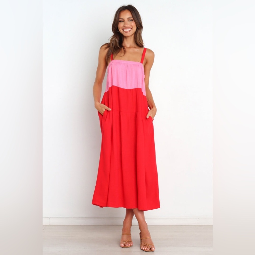 Petal & pup color block linen tie back dress nwot